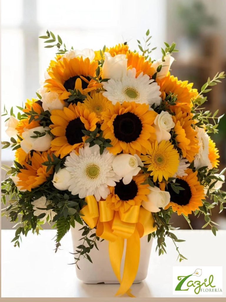 Arreglo de girasoles, rosas y gerberas
